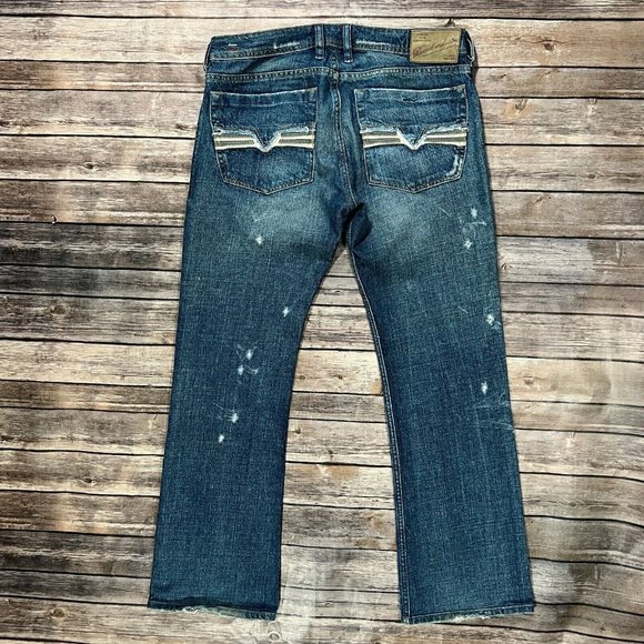 Diesel Zatiny Bootcut Jeans 32x31 Mens Blue Denim Distressed Pants Button Fly - Picture 2 of 12